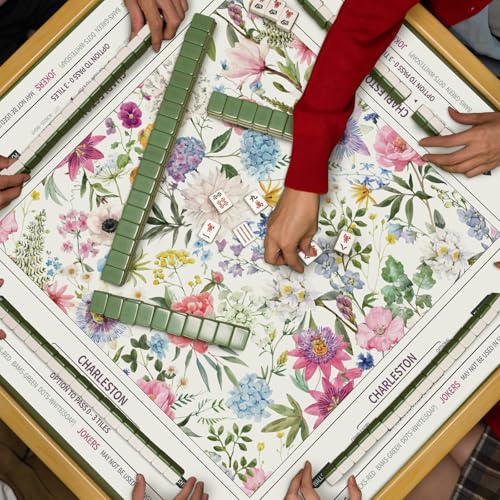 Tegeme Small Mahjong Mat 31.5 x 31.5 Inch Chinoiserie Flower Mahjong Mat | Anti Slip Game Rug for American Mah Jong Game Table Card Board Tile - size: 22" x 22", style: Floral