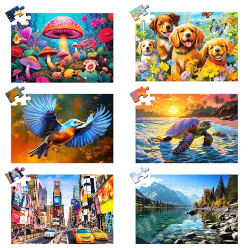 36 Large Piece Puzzles for Seniors 6 Pack,Dementia Puzzles Turtle Dog Bird Mushroom Beach Lake Jigsaw Puzzle Dementia Alzheimer's Products and Activities for Seniors Elderly Adult - style: 36 Large Pieces