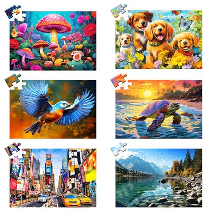 36 Large Piece Puzzles for Seniors 6 Pack,Dementia Puzzles Turtle Dog Bird Mushroom Beach Lake Jigsaw Puzzle Dementia Alzheimer's Products and Activities for Seniors Elderly Adult - style: 36 Large Pieces