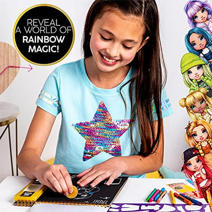 Rainbow High Scratch ‘n Style Fashion Sketchbook by Horizon Group USA, Scratch Art, Coloring Book, Includes Stencils, Crayons, Scratch Art Stickers & More,Multi,210933 - style: Coloring Book