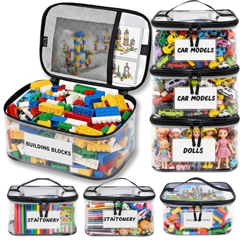 6 Pack Extra Large Clear Toy Storage Bags with Tag & Pocket – Versatile Waterproof Organizer Bags for Lego Bricks, Board Games, Building Blocks, Puzzles, Dolls, Books (Black-XL-Size-6 Pack) - color: Black-XL-Size-6 Pack