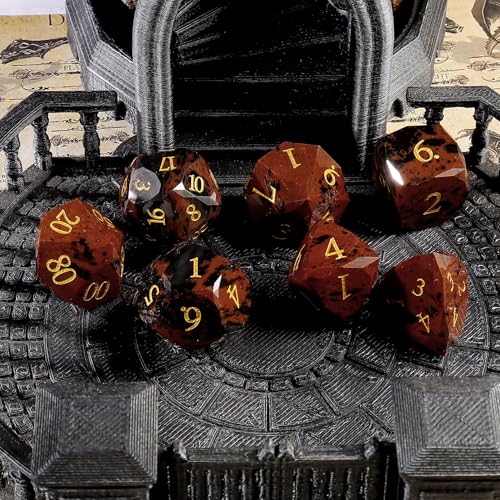 Unique Gemstone Dice Set 7PCS, Handmade Natural Stone Polyhedral DND Dice with Premium Gift Case for Board Game Lovers Birthday Gift - color: Zs-hh
