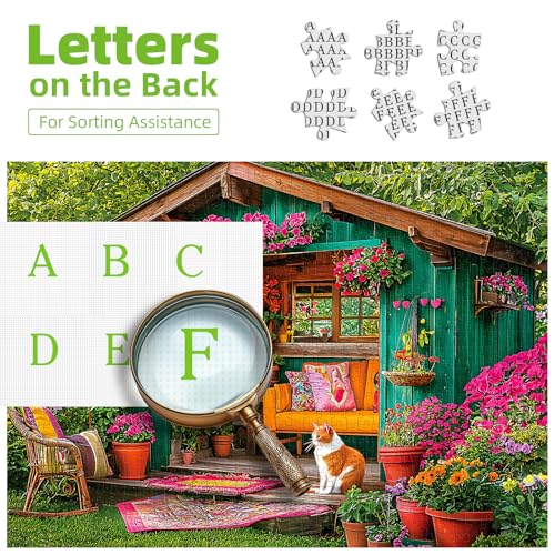 Flower House 500 Piece Puzzle for Adults Colorful Garden Shed Cat Jigsaw Puzzles with Letters on Back Perfect Family Challenge for Game Nights(23"X15") - color: Flower House