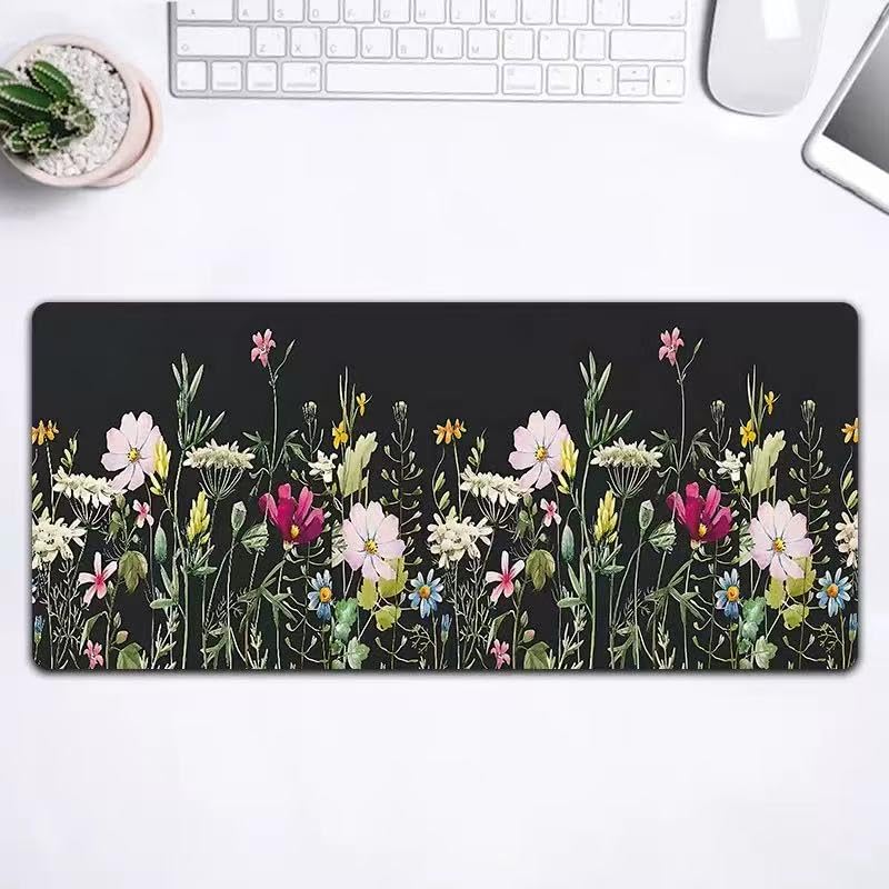 Gaming Mouse Pad Topographic Map Long Mousepad Large 31.5 X 11.8 Inch Desk Mat with Non-Slip Base Stitched Edge Keyboard Mat for Office Desk Pad (Flower-C) - color: Flower-c