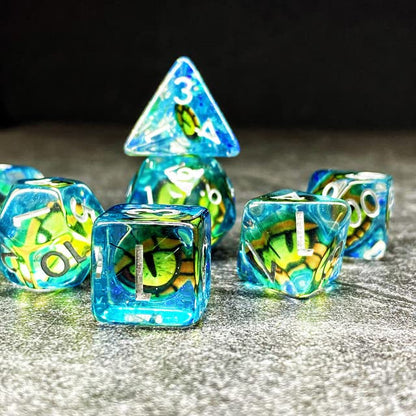 Sage's Portal Animal Familiars Resin DND Dice Set Polyhedral Dice Set for Dungeons and Dragons RPG Pathfinder Tabletop TTRPG (Bottled Green Dragon Eyes) - color: Bottled Green Dragon Eyes
