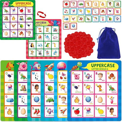 SpriteGru Alphabet Bingo Game, Uppercase/Lowercase/First Words Bingo Educational ABC Letter Learning Board Game for Kindergarten and Preschool Kids Aged 4+, Perfect for Classroom & At Home - style: Alphabet Bingo Game