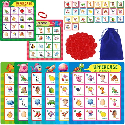 SpriteGru Alphabet Bingo Game, Uppercase/Lowercase/First Words Bingo Educational ABC Letter Learning Board Game for Kindergarten and Preschool Kids Aged 4+, Perfect for Classroom & At Home - style: Alphabet Bingo Game