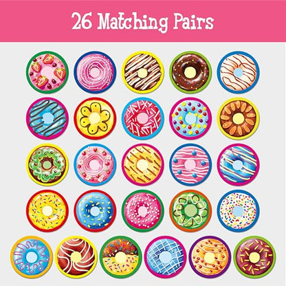 Hebayy 52 PCS Donut Matching Game, 26 Designs Dessert Cards Engaging Food Memory Game, Educational Learning Toys for Preschool 4 5 6 Years Old - style: Donut