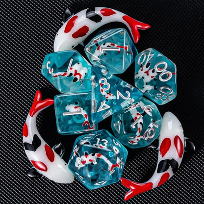Fish/Animal Resin D&D Dice Set, 7pcs Polyhedral Dice (D4, D6, D8, D10, D12, D20, D%) for Dungeons and Dragons, RPG, MTG, Role Playing Games - color: Black and Red Fish