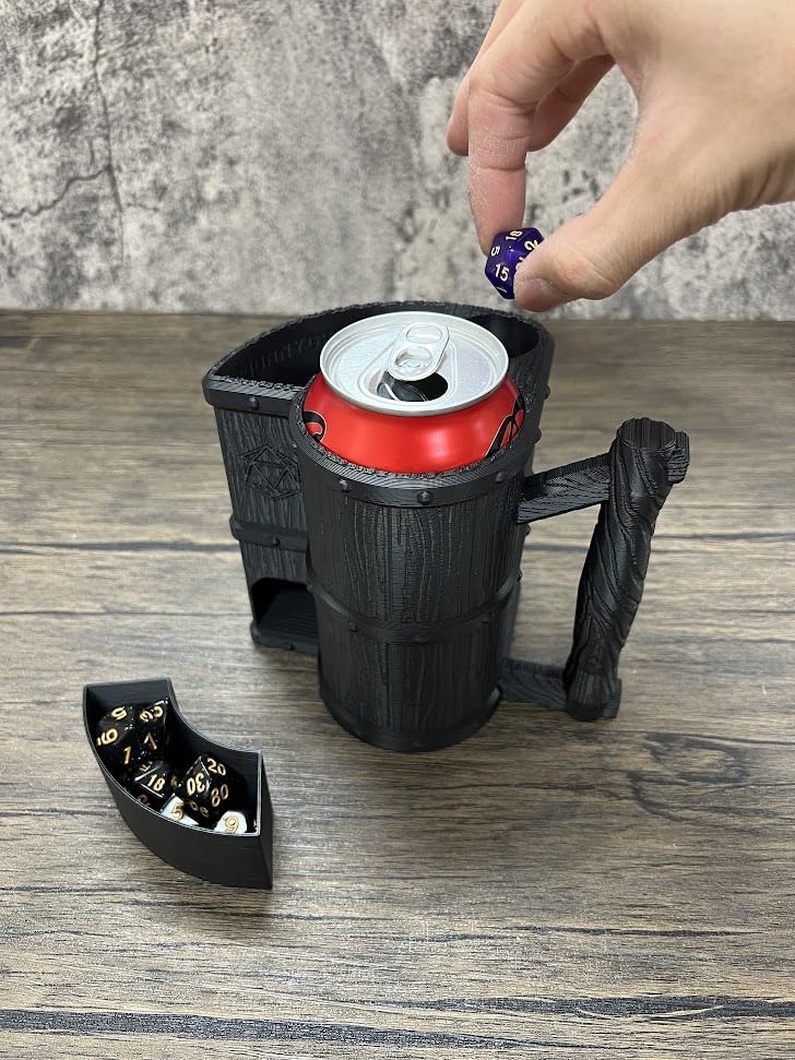 MunnyGrubbers - Mug Dice Tower - No Paint Odorless Insulated Cup Can Dice Tower - (Random 7PCS D20 Dice Set Included) - Dice Jail - Dice Holder - Dungeons and Dragons - DND Gift - (Black) - color: Black