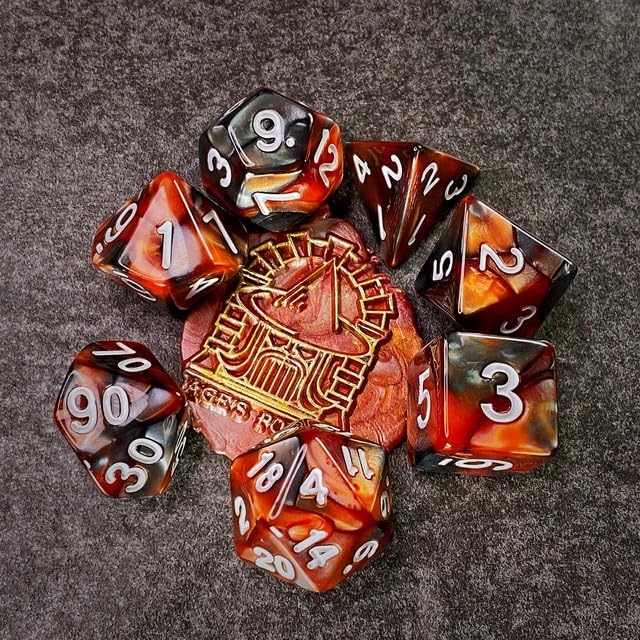 Sage’s Portal Stones DND Dice Set Acrylic Opaque 7-PC Polyhedral DND Dice Set for Dungeons and Dragons D&D Sage’s Cantrips RPG Tabletop TTRPG (Copper/Mica) - color: Copper/Mica/Silver