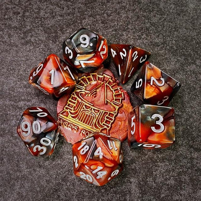 Sage’s Portal Stones DND Dice Set Acrylic Opaque 7-PC Polyhedral DND Dice Set for Dungeons and Dragons D&D Sage’s Cantrips RPG Tabletop TTRPG (Copper/Mica) - color: Copper/Mica/Silver