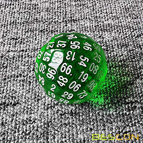 Bescon Translucent Green Polyhedral Dice 100 Sides, D100 dice, 100 Sided Cube, Transparent D100 Game Dice - color: Translucent Green D100