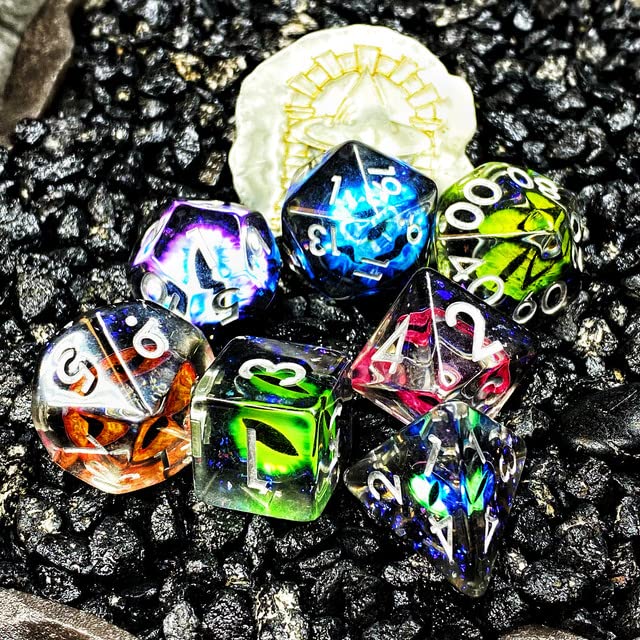 Sage's Portal Animal Familiars Resin DND Dice Set Polyhedral Dice Set for Dungeons and Dragons RPG Pathfinder Tabletop TTRPG (Bottled Rainbow Dragon Eyes) - color: Bottled Rainbow Dragon Eyes