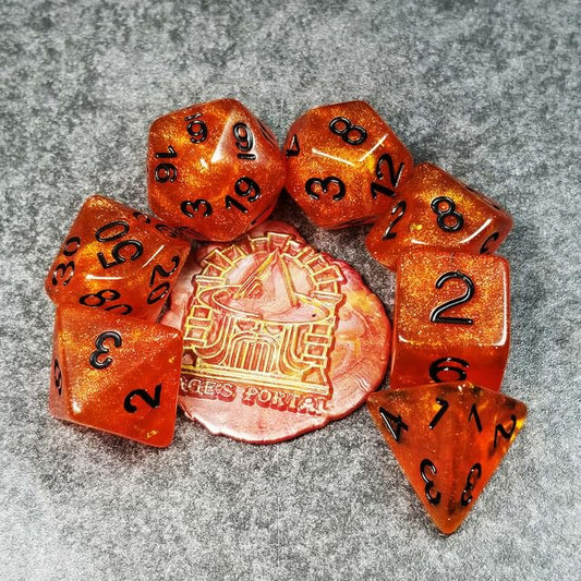 Sage’s Portal Cantrips DND Dice Set - Round Edge Resin 7-PC Polyhedral DND Dice Set for Dungeons and Dragons D&D RPG Tabletop TTRPG (Orange Glitter) - color: Orange Glitter