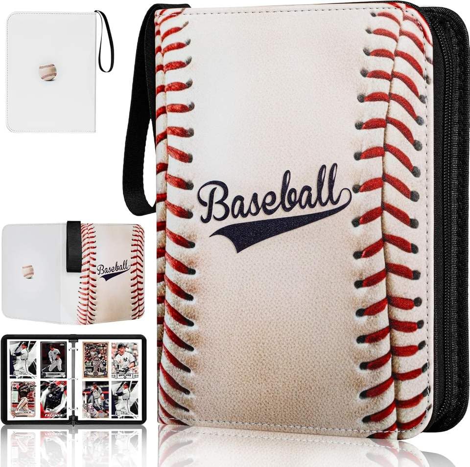 Trading Card Binder 400 Card Capacity, 50 Removable Sleeves (4 Pocket), Zipper Card Album Organizer for TCG Cards (Baseball) - color: Baseball