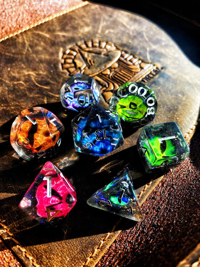 Sage's Portal Animal Familiars Resin DND Dice Set Polyhedral Dice Set for Dungeons and Dragons RPG Pathfinder Tabletop TTRPG (Bottled Rainbow Dragon Eyes) - color: Bottled Rainbow Dragon Eyes