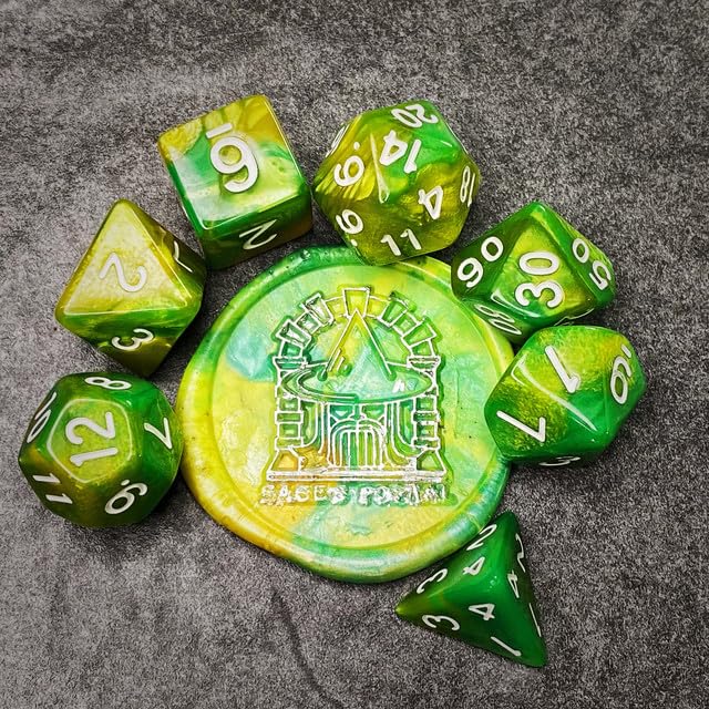 Sage’s Portal Stones DND Dice Set Acrylic Opaque 7-PC Polyhedral DND Dice Set for Dungeons and Dragons D&D Sage’s Cantrips RPG Tabletop TTRPG (Green/Lime) - color: Green/Lime
