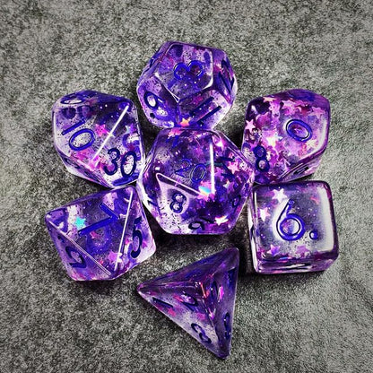 Sage’s Portal Cantrips DND Dice Set - Round Edge Resin 7-PC Polyhedral DND Dice Set for Dungeons and Dragons D&D RPG Tabletop TTRPG (Purple Stars) - color: Purple Stars