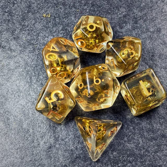 Sage's Portal Familiars and Reagents Resin DND Dice Set Polyhedral Dice Set for Dungeons and Dragons RPG Tabletop TTRPG (Golden Skull) - color: Golden Skull