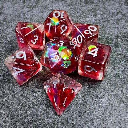 Sage’s Portal Cantrips DND Dice Set - Round Edge Resin 7-PC Polyhedral DND Dice Set for Dungeons and Dragons D&D RPG Tabletop TTRPG (Red Holo Flakes) - color: Red Holo Flakes