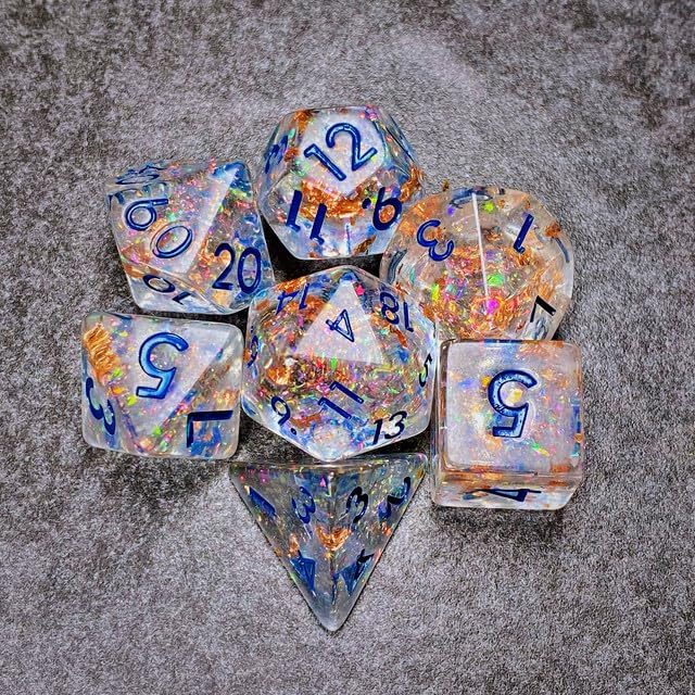 Sage’s Portal Cantrips DND Dice Set - Round Edge Resin 7-PC Polyhedral DND Dice Set for Dungeons and Dragons D&D RPG Tabletop TTRPG (Glitter Copper) - color: Glitter Copper