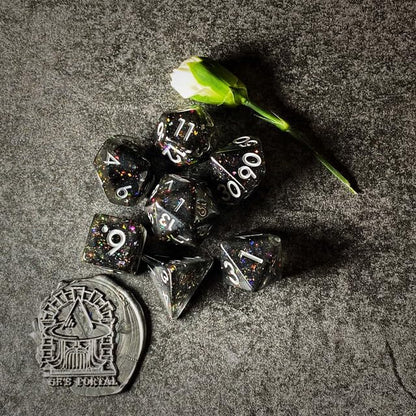 Sage’s Portal Cantrips DND Dice Set - Round Edge Resin 7-PC Polyhedral DND Dice Set for Dungeons and Dragons D&D RPG Tabletop TTRPG (Mica Glitter) - color: Mica Glitter