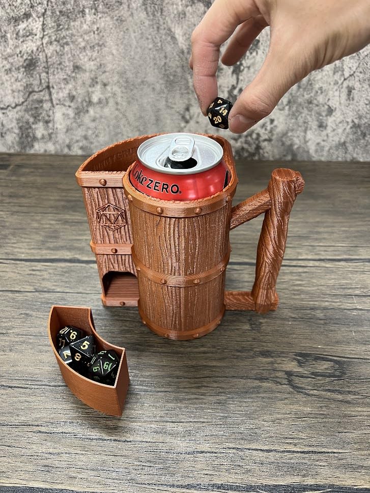 MunnyGrubbers - Mug Dice Tower - No Paint Odorless Insulated Cup Can - Random 7PCS D20 Set Included - Dice Jail and Holder - Dungeons and Dragons DND Gift - (Copper) - color: Copper