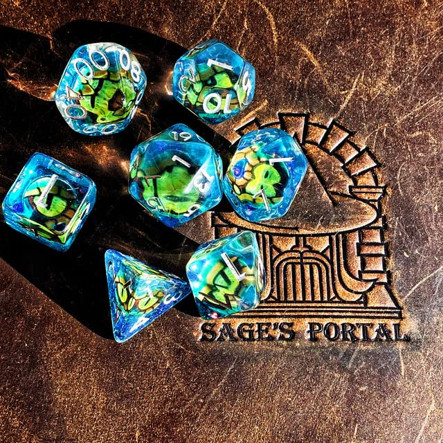 Sage's Portal Animal Familiars Resin DND Dice Set Polyhedral Dice Set for Dungeons and Dragons RPG Pathfinder Tabletop TTRPG (Bottled Green Dragon Eyes) - color: Bottled Green Dragon Eyes