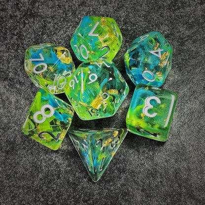 Sage’s Portal Cantrips DND Dice Set - Round Edge Resin 7-PC Polyhedral DND Dice Set for Dungeons and Dragons D&D RPG Tabletop TTRPG (Green/Blue Swirl) - color: Green/Blue Swirl