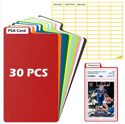 30 PCS 3.3" x 5.8" Plastic Colored Trading Card Dividers with Labels | Tall Graded Card Size Dividers Vertical Card Dividers for Storage Boxes MTG Card Divider for PSA Sports Games - color: Multicolor