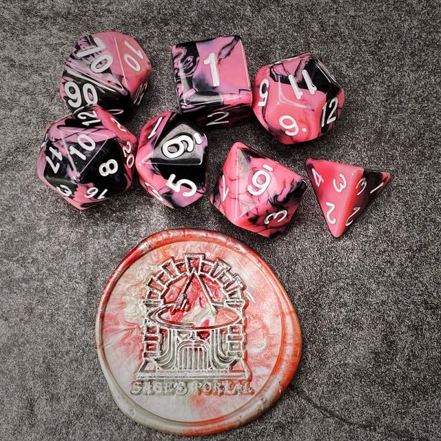 Sage’s Portal Stones DND Dice Set Acrylic Opaque 7-PC Polyhedral DND Dice Set for Dungeons and Dragons D&D Sage’s Cantrips RPG Tabletop TTRPG (Pink/Mica) - color: Pink/Mica