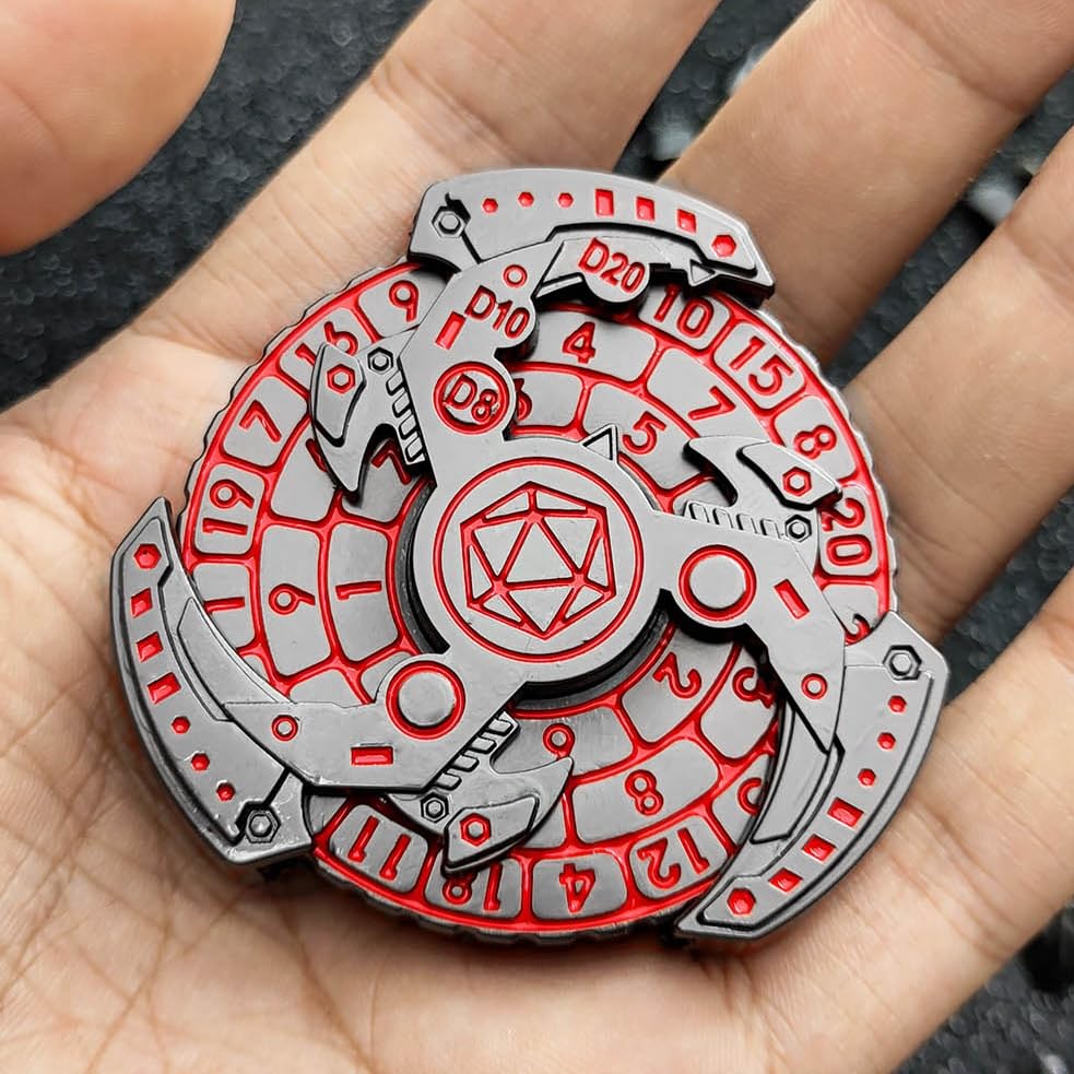 7-in-1 DND Dice Set, Rotate Metal Rotate Dungeons and Dragons DND Compass Dice, Cool RPG Role Playing Table Game Dice（Sliver Black） - color: Mechanical-black Red