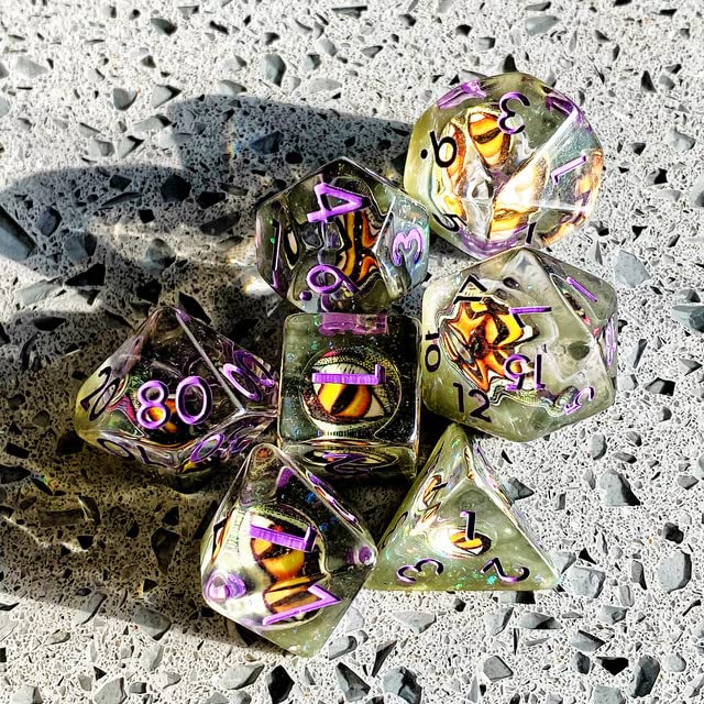 Sage's Portal Animal Familiars Resin DND Dice Set Polyhedral Dice Set for Dungeons and Dragons RPG Pathfinder Tabletop TTRPG (Bottled Yellow/Green Dragon Eyes) - color: Bottled Yellow/Green Dragon Eyes