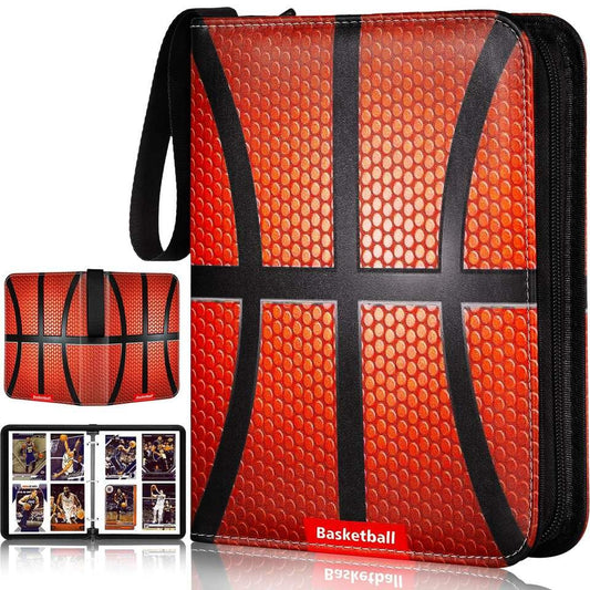 Trading Card Binder 400 Card Capacity, 50 Removable Sleeves (4 Pocket), Zipper Card Album Organizer for TCG Cards (Basketball) - color: Basketball