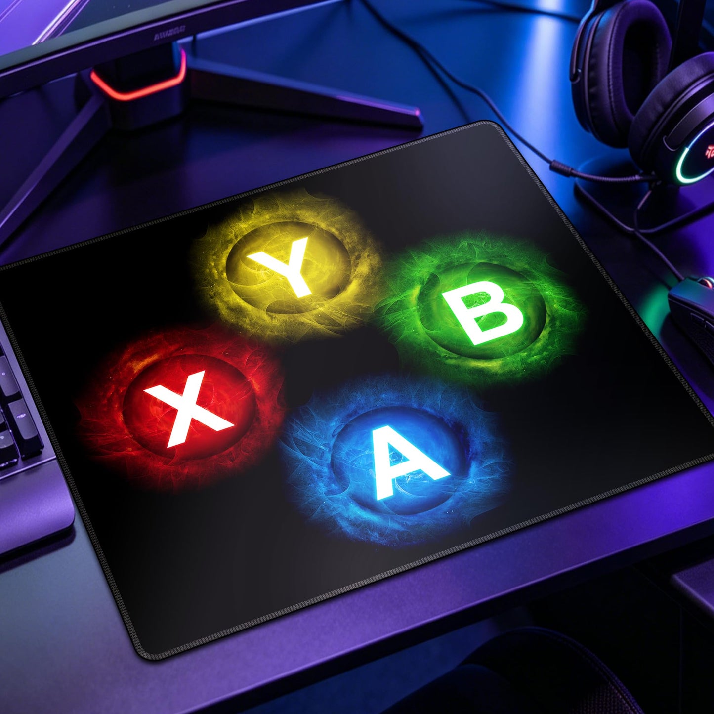 Gamepad Button Big Mouse Pad Large, Gaming Controller‌ Mouse Pad Desk Pad, Long Computer Keyboard Mouse Mat Mousepad with Non-Slip Base and Stitched Edge for Gaming and Office (XYAB, 12.6" x 10.6") - color: XYAB, size: 12.6L x 10.6W inches