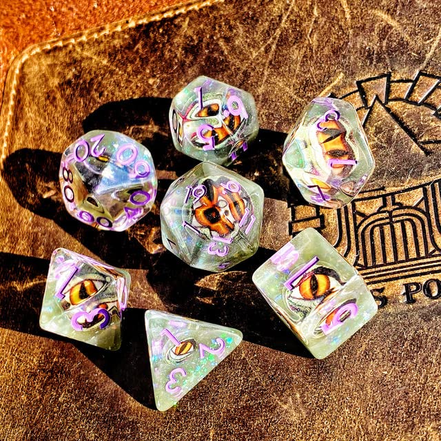 Sage's Portal Animal Familiars Resin DND Dice Set Polyhedral Dice Set for Dungeons and Dragons RPG Pathfinder Tabletop TTRPG (Bottled Yellow/Green Dragon Eyes) - color: Bottled Yellow/Green Dragon Eyes