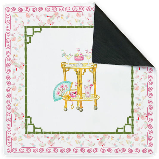 Chinoiserie Cocktail Mahjong Mats - Pink Cocktail Table Cover | Chinoiserie Non-Slip Noise Reduction Gaming Mat, Tablecloth for Card Poker Dominoes Dice and Board Games 31.5x31.5 inch - color: Pink