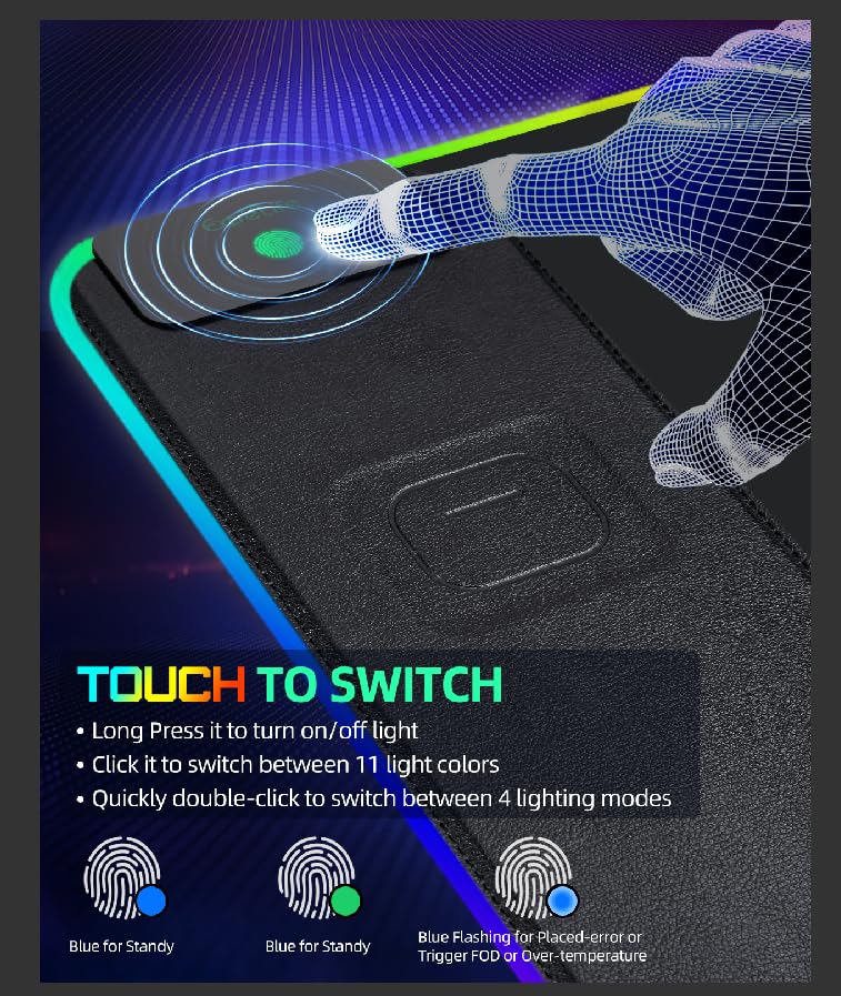 Mouse Pad with Wireless Charging, RGB Gaming Desk Mat, 31.5"x15.7" | Large XXL Desk Pad, 15 Light Modes, Ultra-Smooth Surface, Non-Slip Rubber Base, Waterproof Computer Keyboard Pad, Black - color: Black Rgb - 31.5"x15.8"