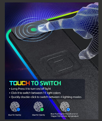 Mouse Pad with Wireless Charging, RGB Gaming Desk Mat, 31.5"x15.7" | Large XXL Desk Pad, 15 Light Modes, Ultra-Smooth Surface, Non-Slip Rubber Base, Waterproof Computer Keyboard Pad, Black - color: Black Rgb - 31.5"x15.8"
