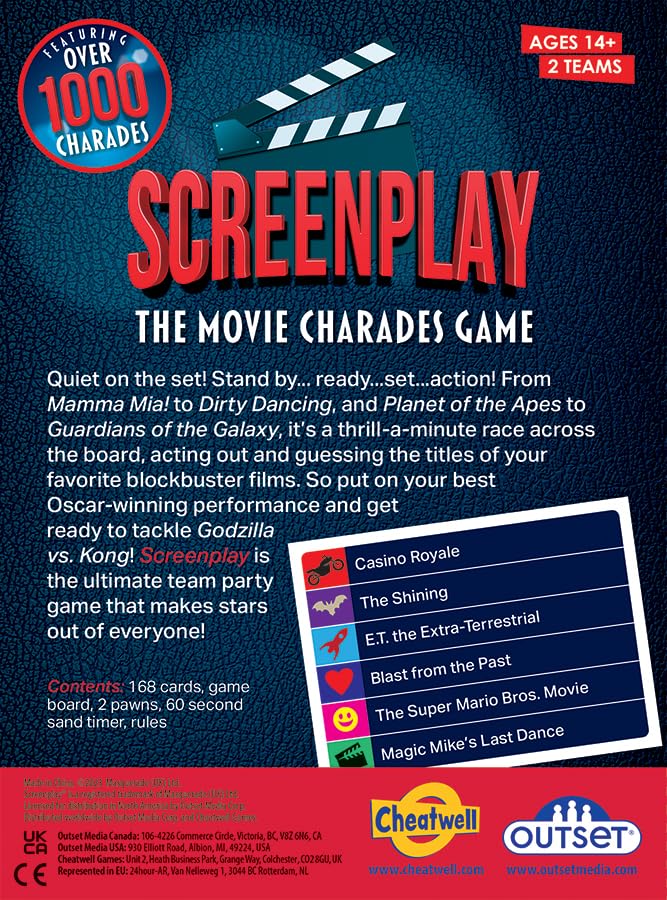 Outset Media Screenplay: The Movie Charades Game - The Ultimate Team Party Game that Makes Stars Out of Everyone! Contains Over 1000 charades