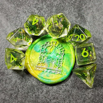 Sage’s Portal Cantrips DND Dice Set - Round Edge Resin 7-PC Polyhedral DND Dice Set for Dungeons and Dragons D&D RPG Tabletop TTRPG (Green Moss) - color: Green Moss