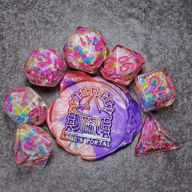 Sage’s Portal Cantrips DND Dice Set - Round Edge Resin 7-PC Polyhedral DND Dice Set for Dungeons and Dragons D&D RPG Tabletop TTRPG (Sprinkles Pink) - color: Sprinkles Pink