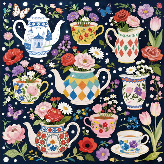 1024 Piece Puzzle for Adults, Vintage Floral Teapot | Teacup Collage Jigsaw Puzzle, Botanical Tea Party Wall Decor & Flower Lover Gift, 23.86" x 23.86"(60.6*60.6cm) - color: Ceramics and Flowers