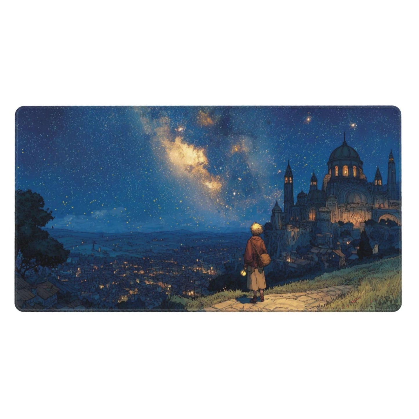 MTG Playmat Castle Starry Sky TCG Mat Board Game Card Game Trading Card Game Play Mat Desk Pad Original Hand Painting Stitched Edges Smooth Surface Rubber Base 23.5x13.7in