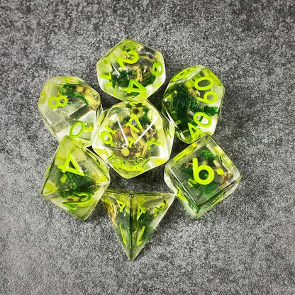 Sage’s Portal Cantrips DND Dice Set - Round Edge Resin 7-PC Polyhedral DND Dice Set for Dungeons and Dragons D&D RPG Tabletop TTRPG (Green Moss) - color: Green Moss