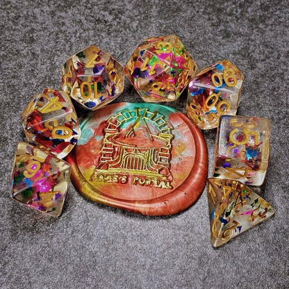 Sage’s Portal Cantrips DND Dice Set - Round Edge Resin 7-PC Polyhedral DND Dice Set for Dungeons and Dragons D&D RPG Tabletop TTRPG (Rainbow Sparks) - color: Rainbow Sparks