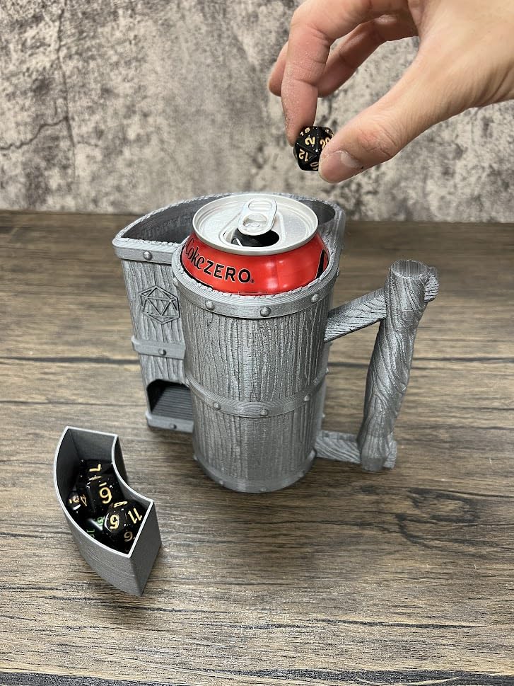 MunnyGrubbers - Mug Dice Tower - No Paint Odorless Insulated Cup Can Dice Tower - (Random 7PCS D20 Dice Set Included) - Dice Jail - Dice Holder - Dungeons and Dragons - DND Gift - (Silver) - color: Silver