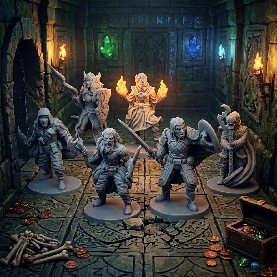 12 Pcs Unpainted Fantasy RPG Miniatures Set, 28mm Scale Resin Miniature for Wargaming and Board Games, 1-Inch Base, 12 Different Classes