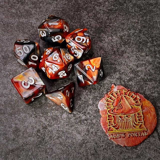 Sage’s Portal Stones DND Dice Set Acrylic Opaque 7-PC Polyhedral DND Dice Set for Dungeons and Dragons D&D Sage’s Cantrips RPG Tabletop TTRPG (Copper/Mica) - color: Copper/Mica/Silver